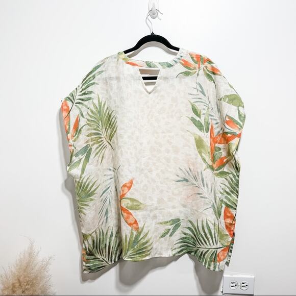 CHICOS Linen Palm Frond Printed Tunic Poncho S/M NWT - Picture 6 of 8